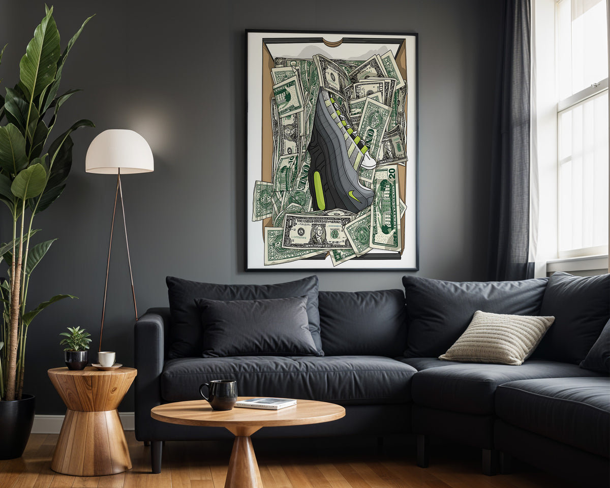 Money Sole sneaker wall art in modern living room