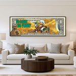 Money Talks Panoramic Wall Art shown in a living room