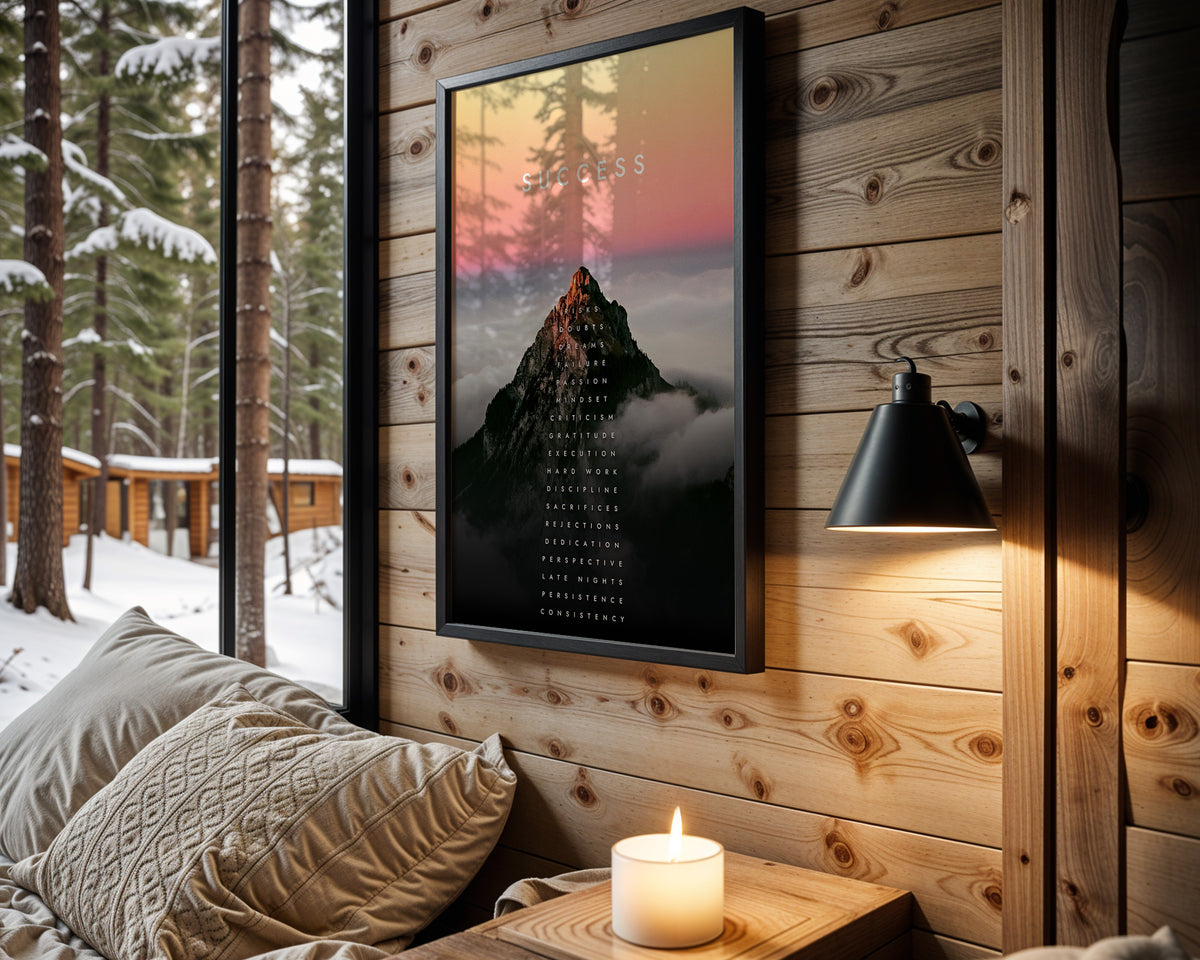 Mountain of Success motivational wall art – main room view