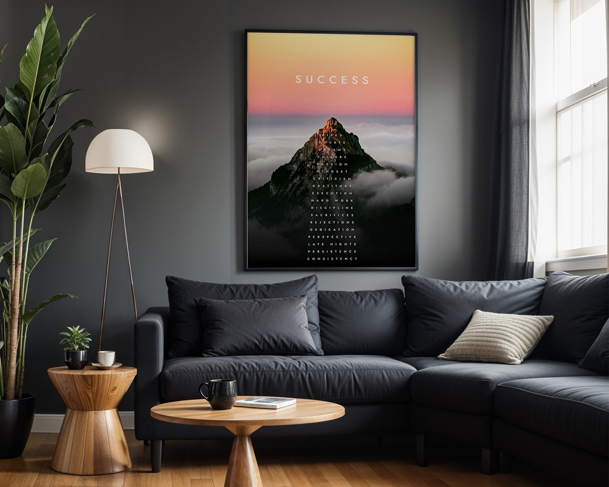 Mountain of Success motivational wall art – alternate room view