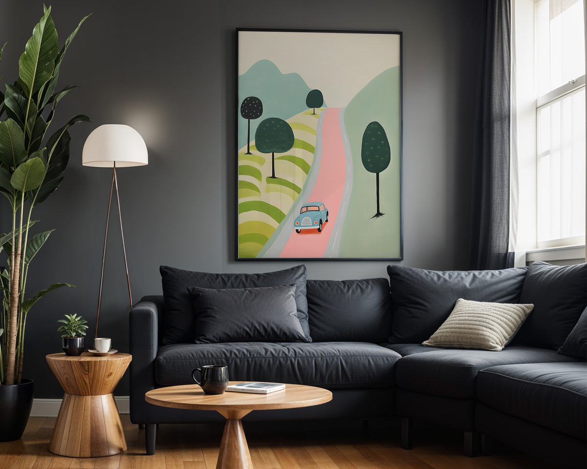 Mountain Road Adventure kids nursery wall art – alternate room view