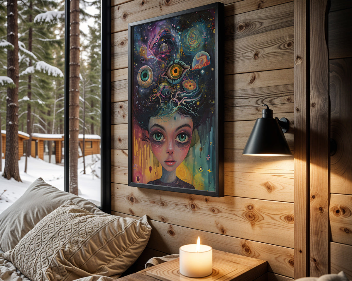 Mystic Observer psychedelic wall art – cabin room view