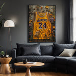 Kobe Bryant Floral Gold basketball wall art displayed in a modern living room