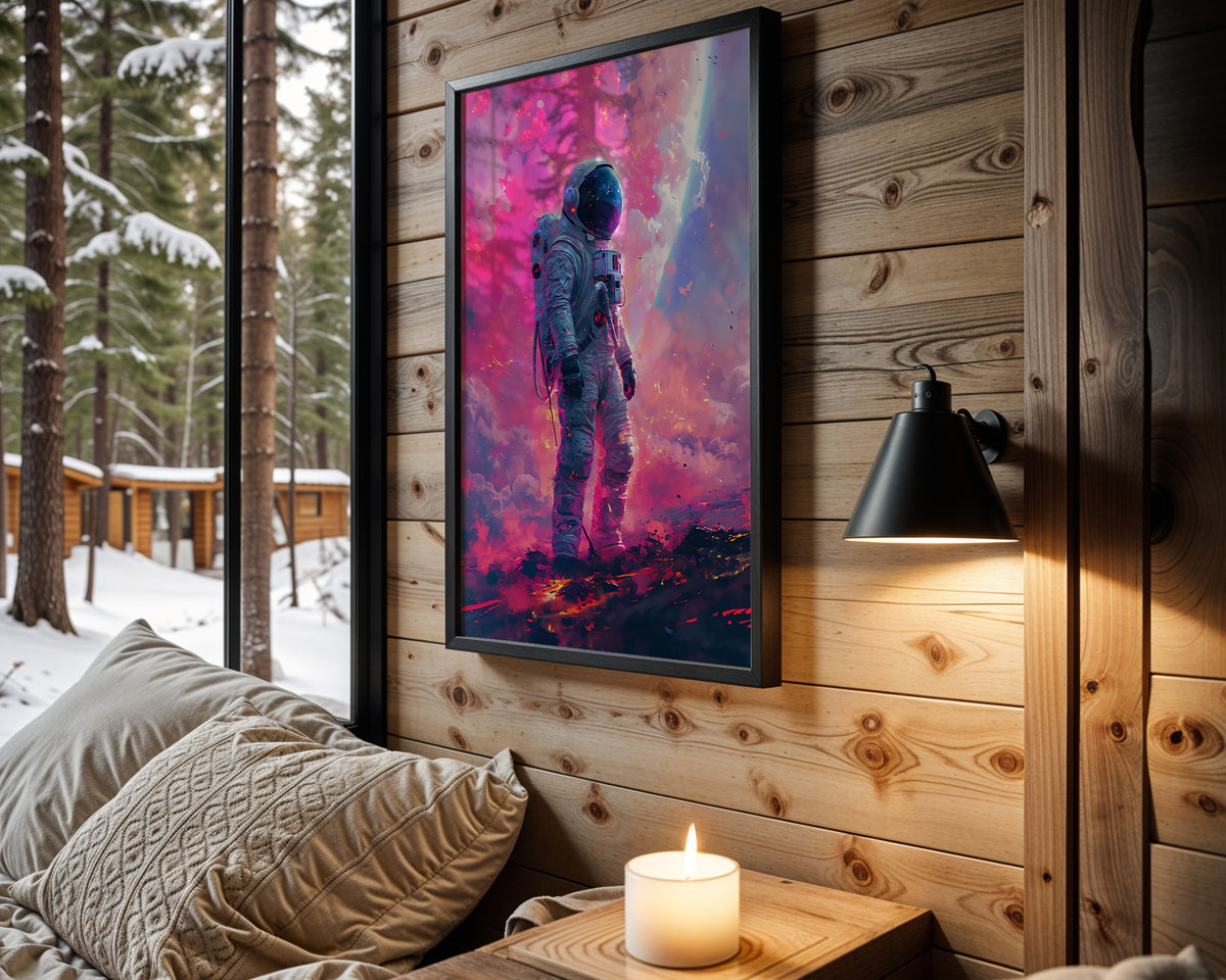 Neon Astronaut space wall art – cabin room view