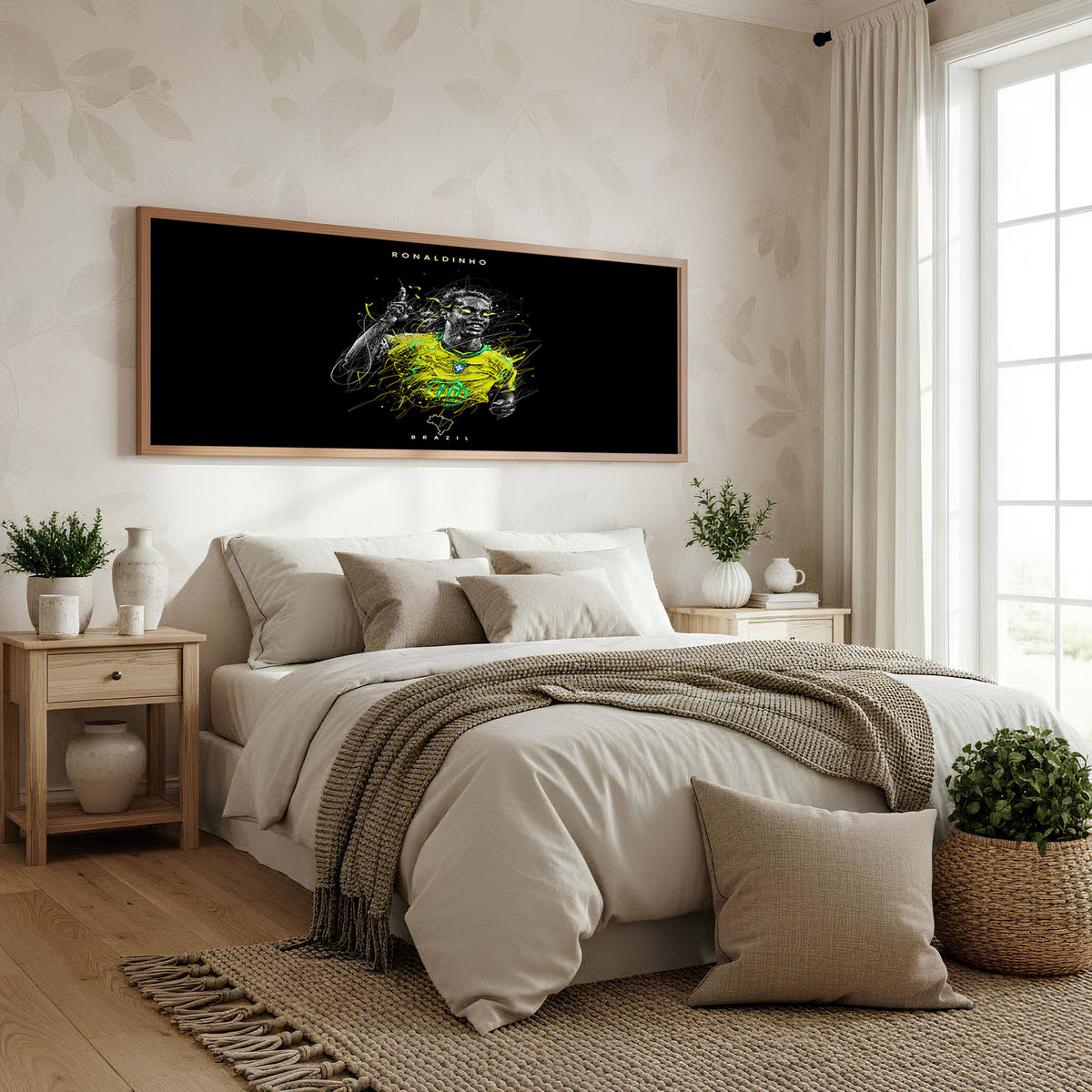 Ronaldinho Brazil Energy Panoramic Wall Art shown in a bedroom