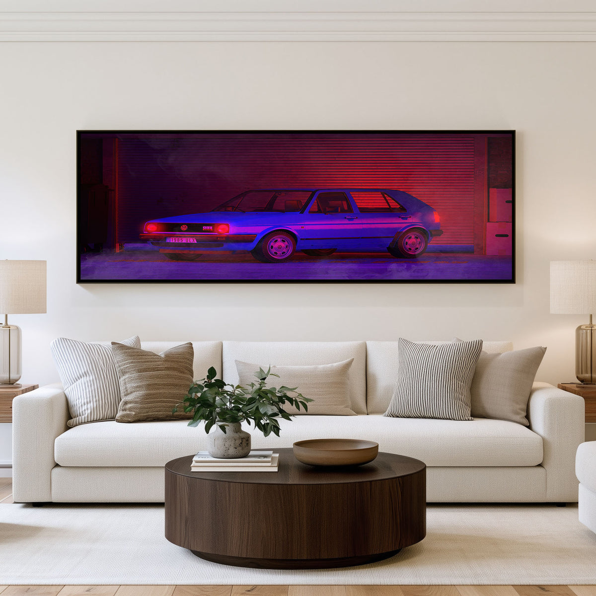 Neon Highway Panoramic Wall Art shown in a living room