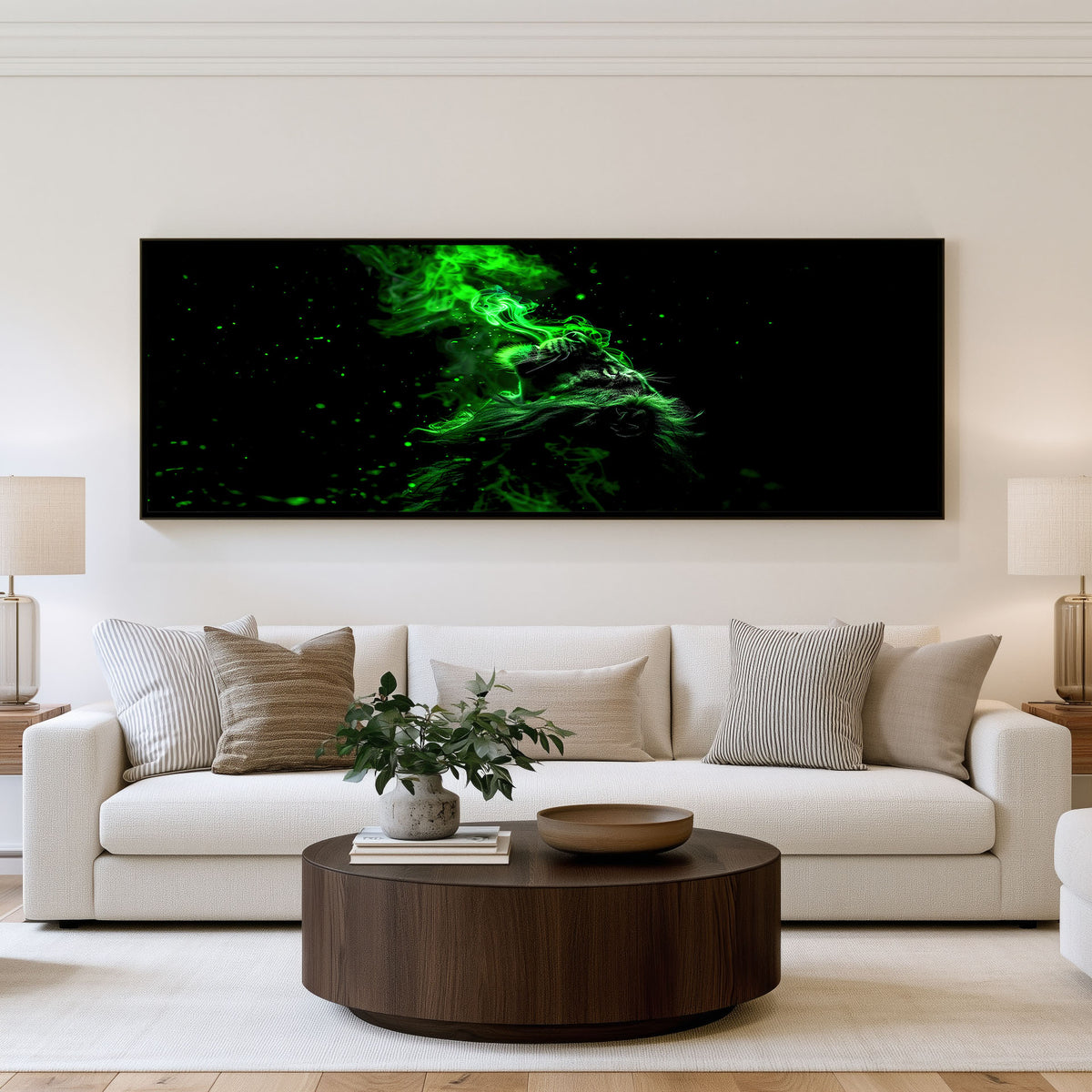 Emerald Dragon Panoramic Wall Art shown in a living room