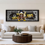 Never Broke panoramic wall art shown in a living room