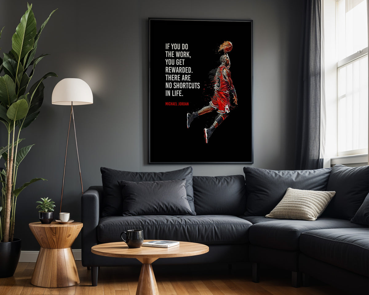 No Shortcuts motivational wall art – alternate room view