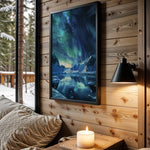 Northern Silence aurora wall art – main room view