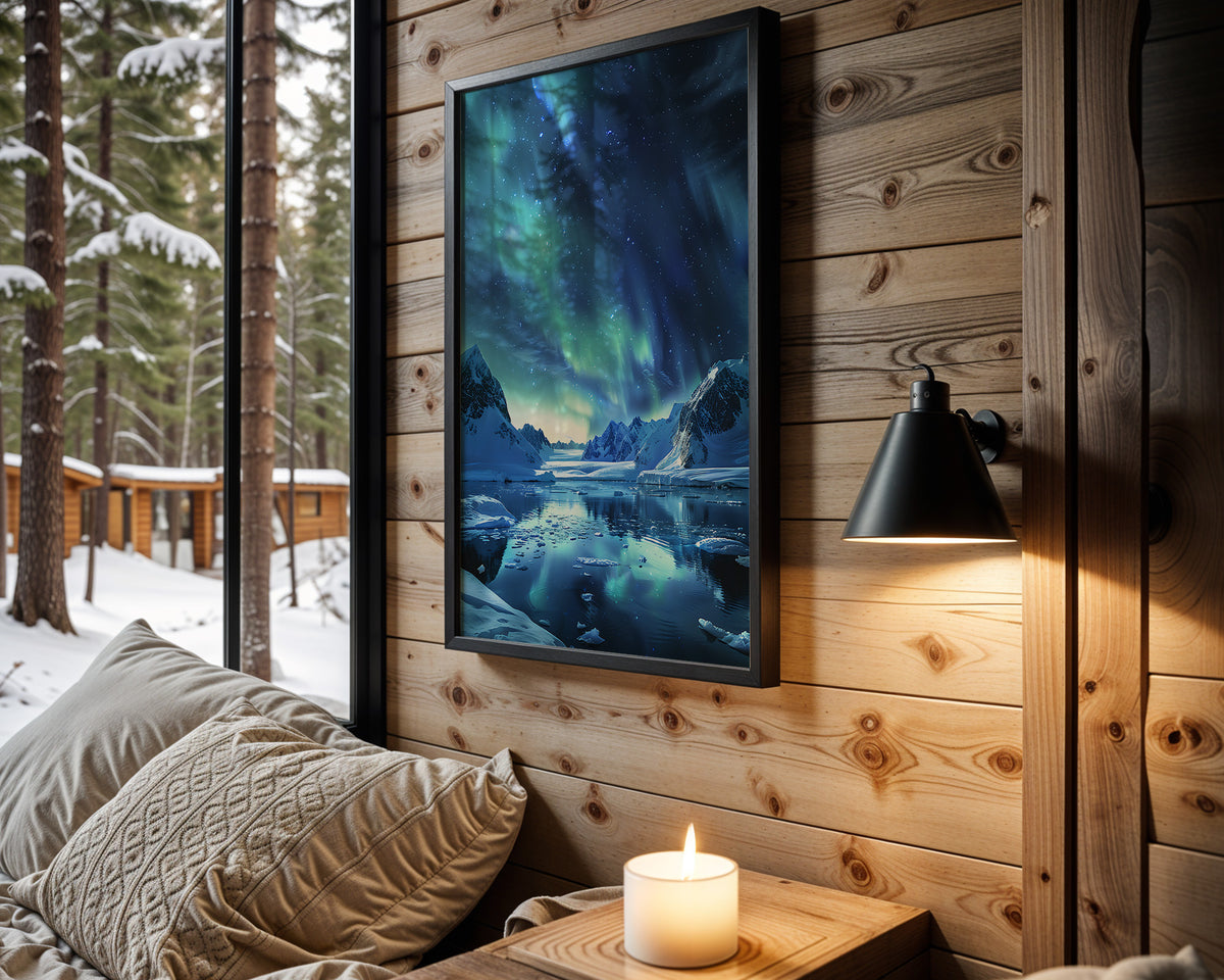 Northern Silence aurora wall art – main room view