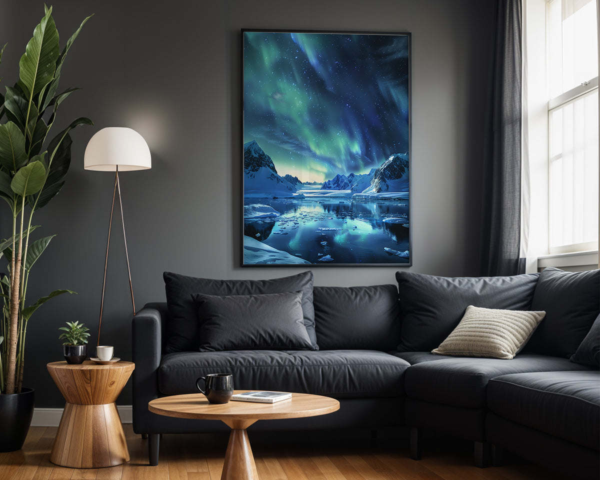 Northern Silence aurora wall art – alternate room view