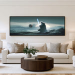 Ocean Sentinel Panoramic Wall Art shown in a living room