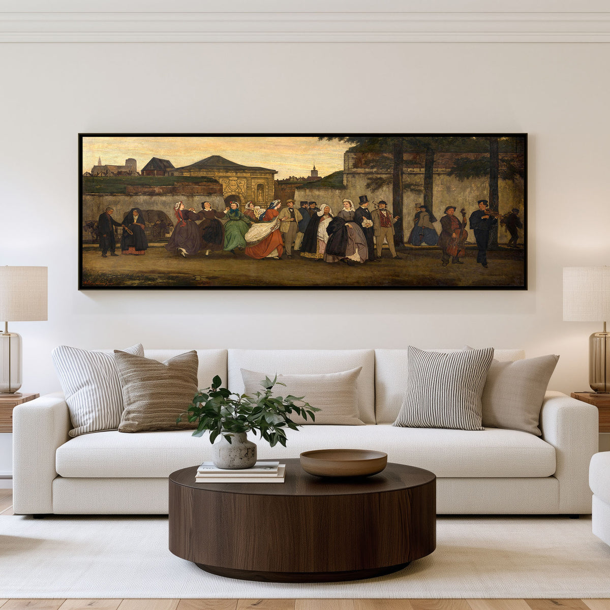 Old World Procession Panoramic Wall Art shown in a living room