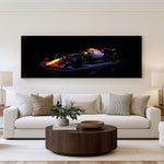 Overtake Panoramic Formula 1 Wall Art shown in a living room