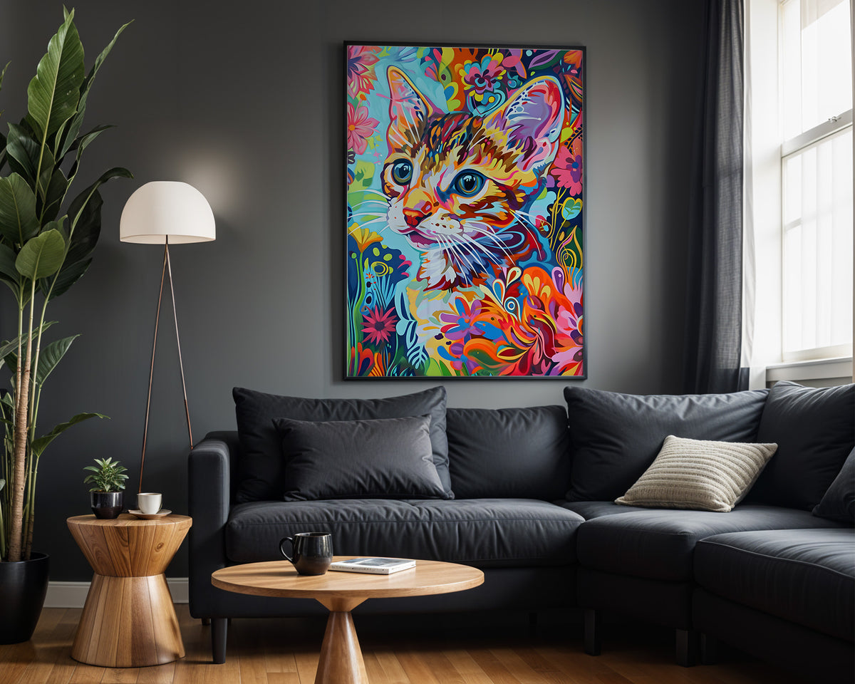 Pattern Pulse psychedelic wall art – dark lounge view