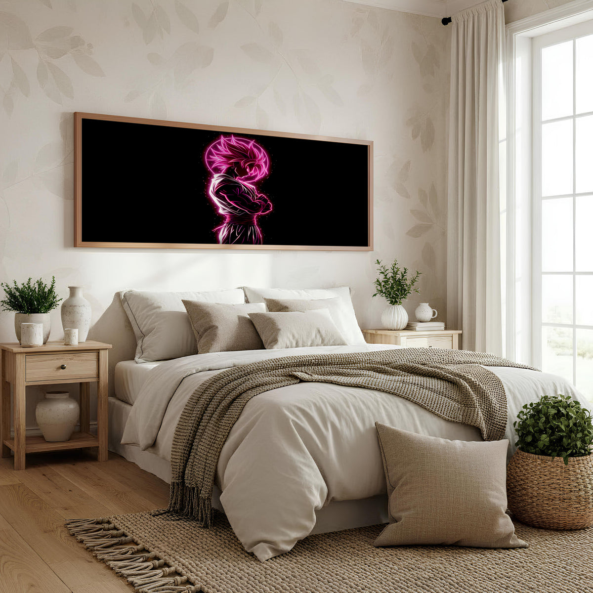Rose Saiyan Energy Panoramic Wall Art shown in a bedroom