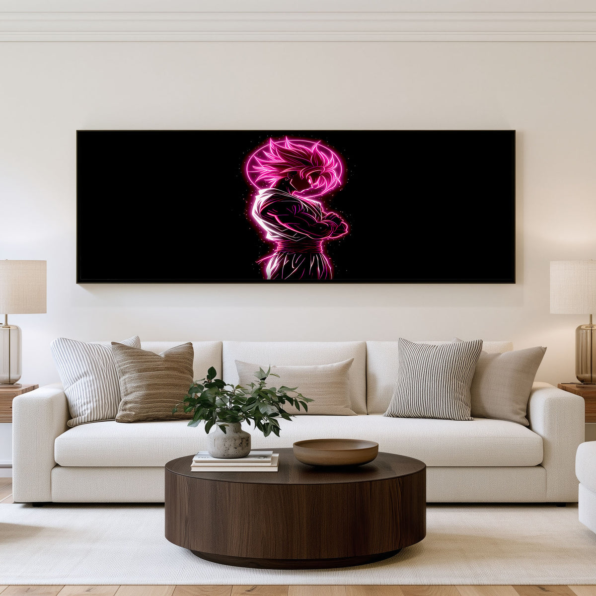 Rose Saiyan Energy Panoramic Wall Art shown in a living room