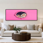 Pink Orbit Panoramic Wall Art shown in a living room