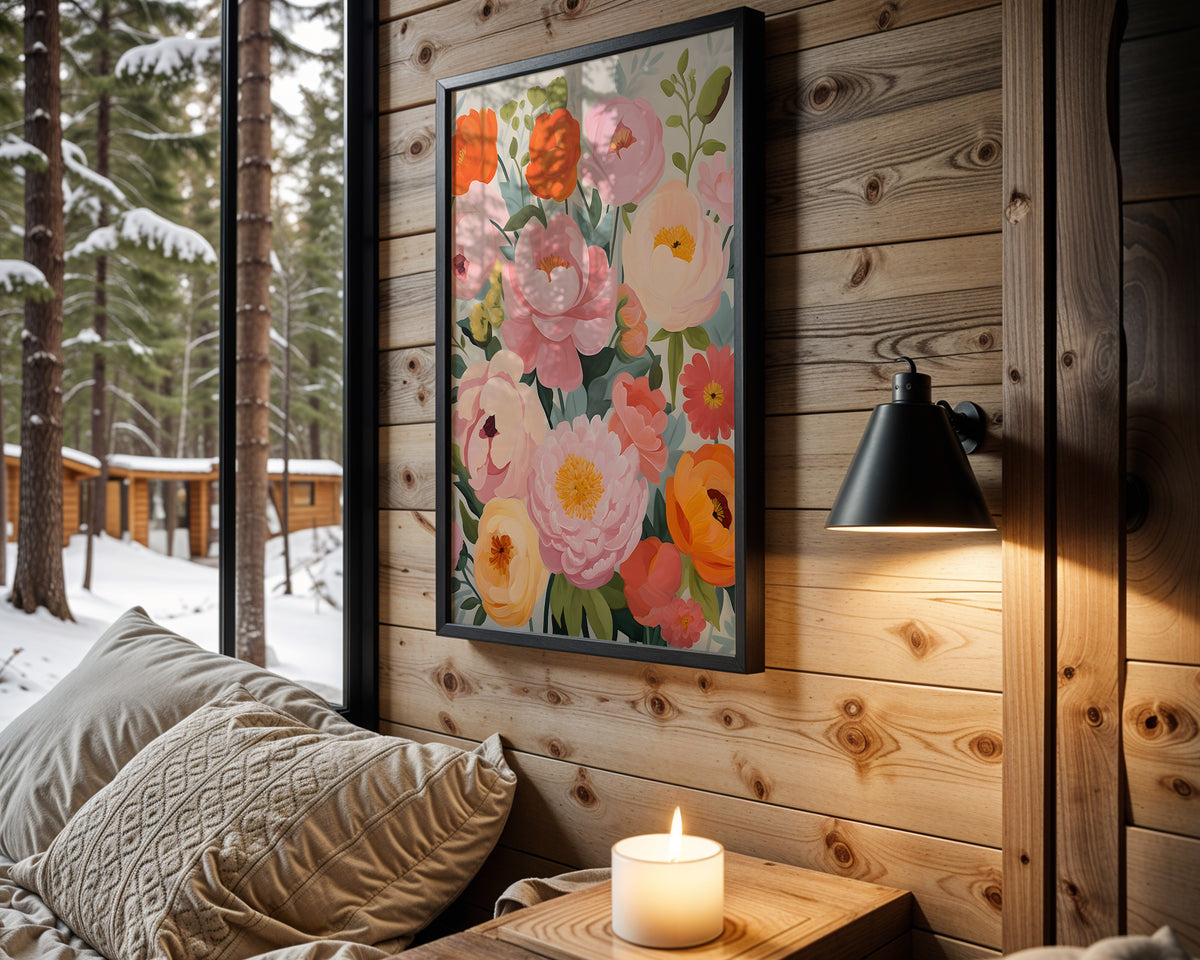 Pink Peony Garden kids nursery wall art – main room view