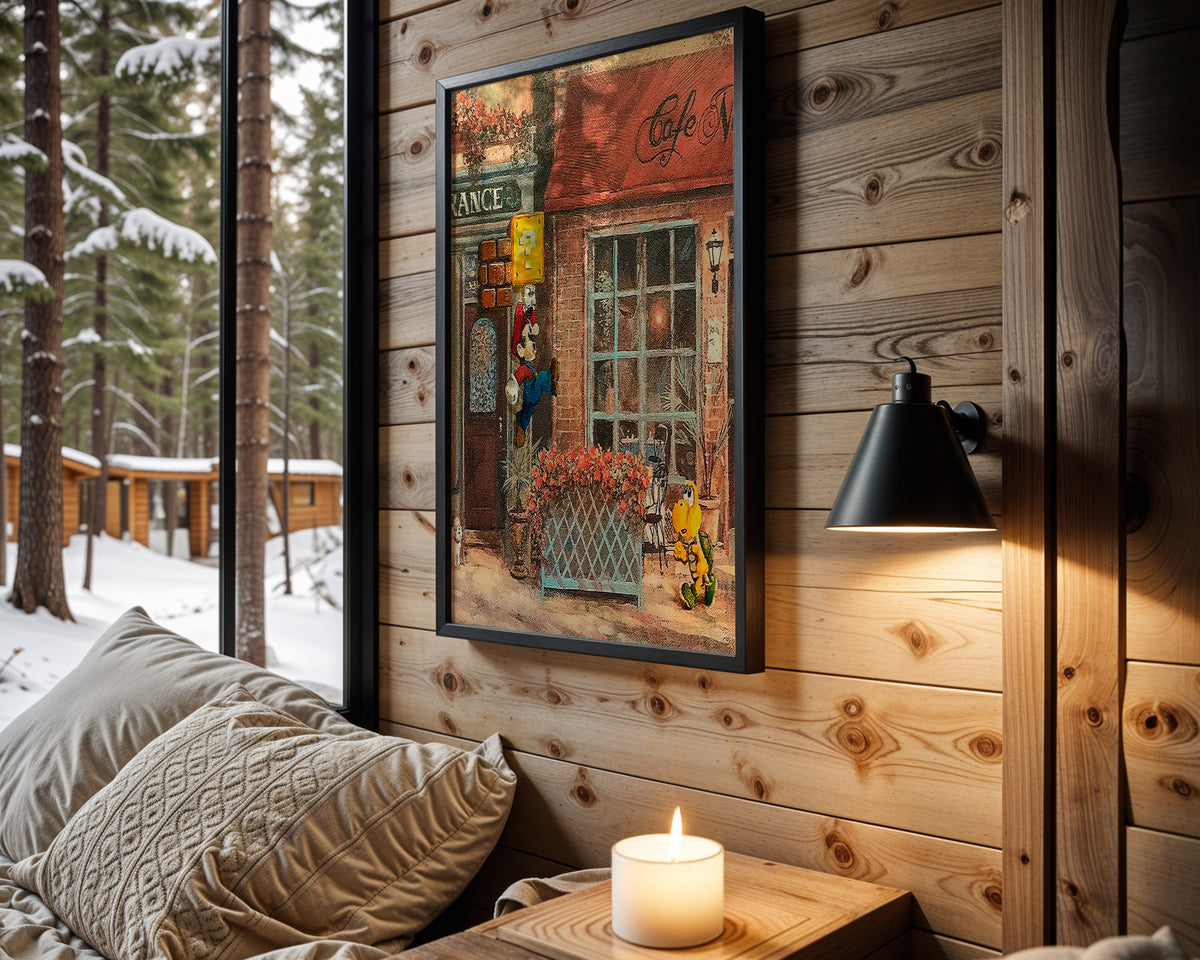 Pixel Café wall art in cabin interior