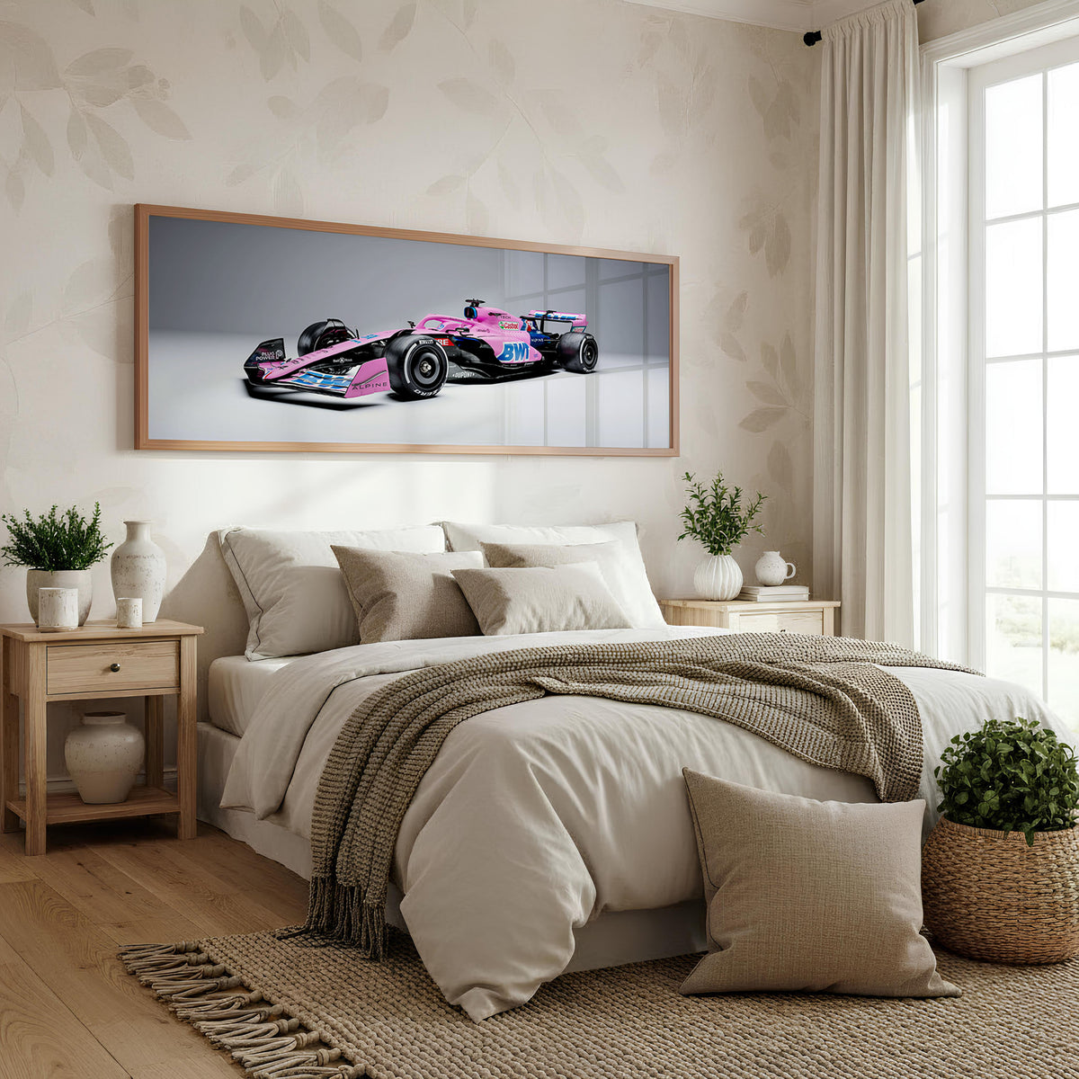Podium Panoramic Formula 1 Wall Art shown in a bedroom