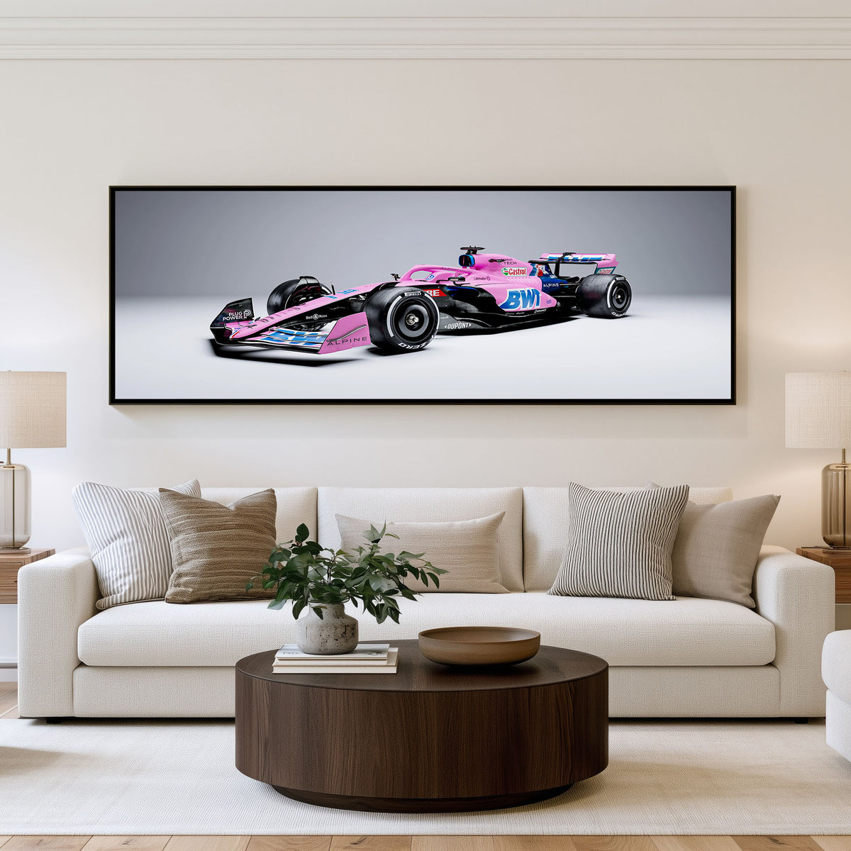 Podium Panoramic Formula 1 Wall Art shown in a living room