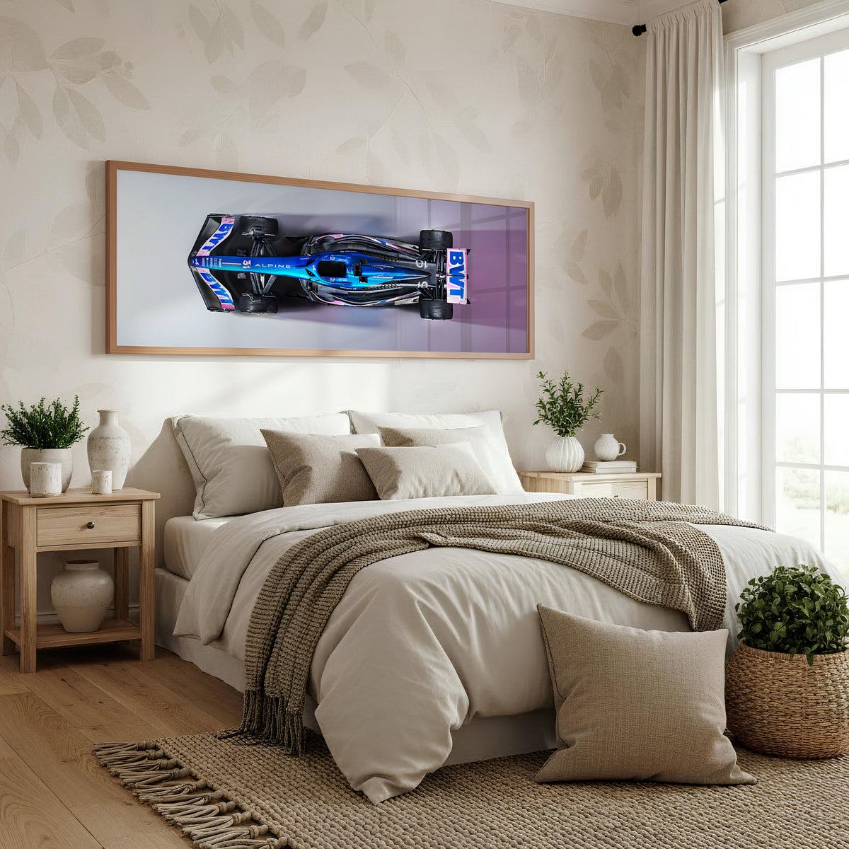 Pole Panoramic Formula 1 Wall Art shown in a bedroom