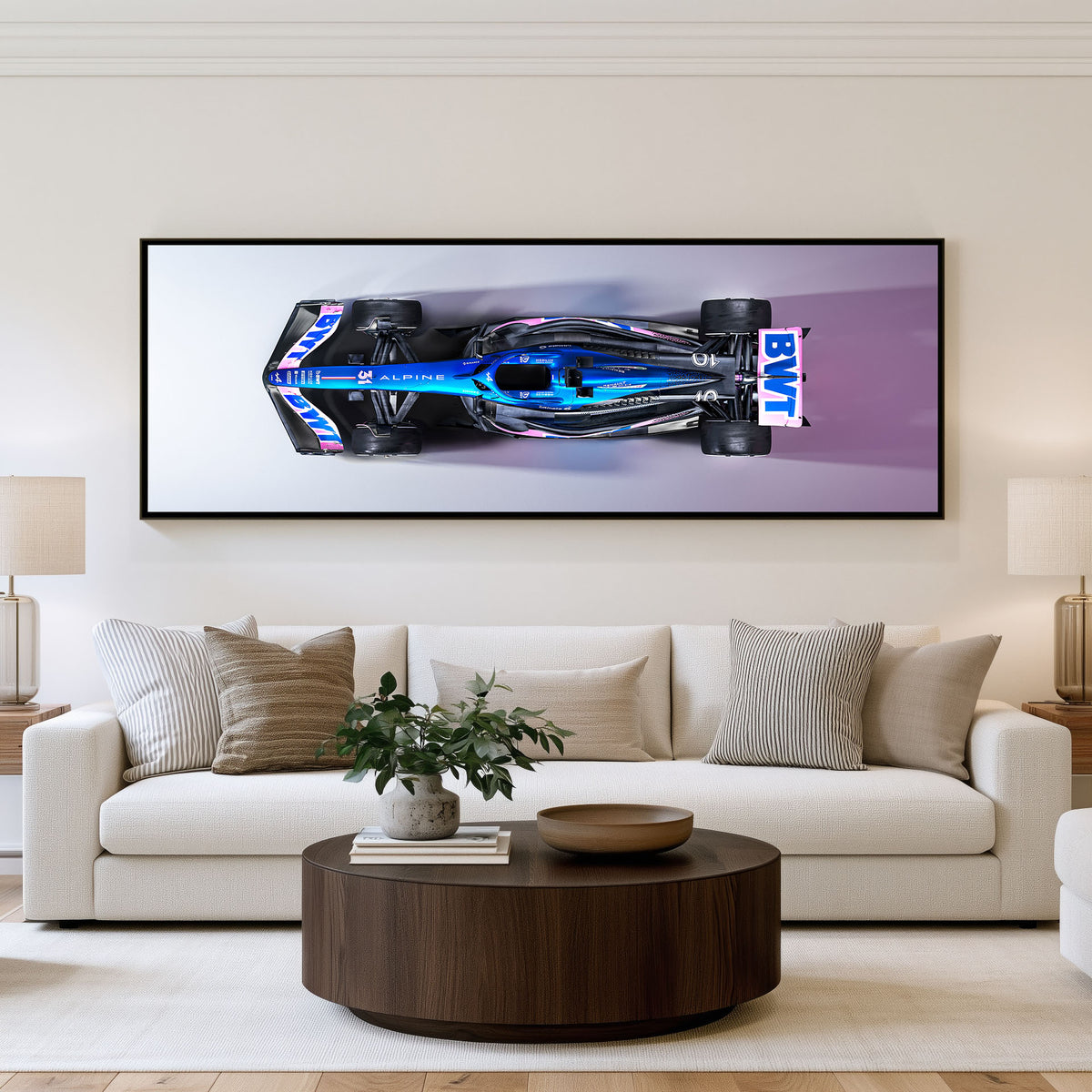Pole Panoramic Formula 1 Wall Art shown in a living room