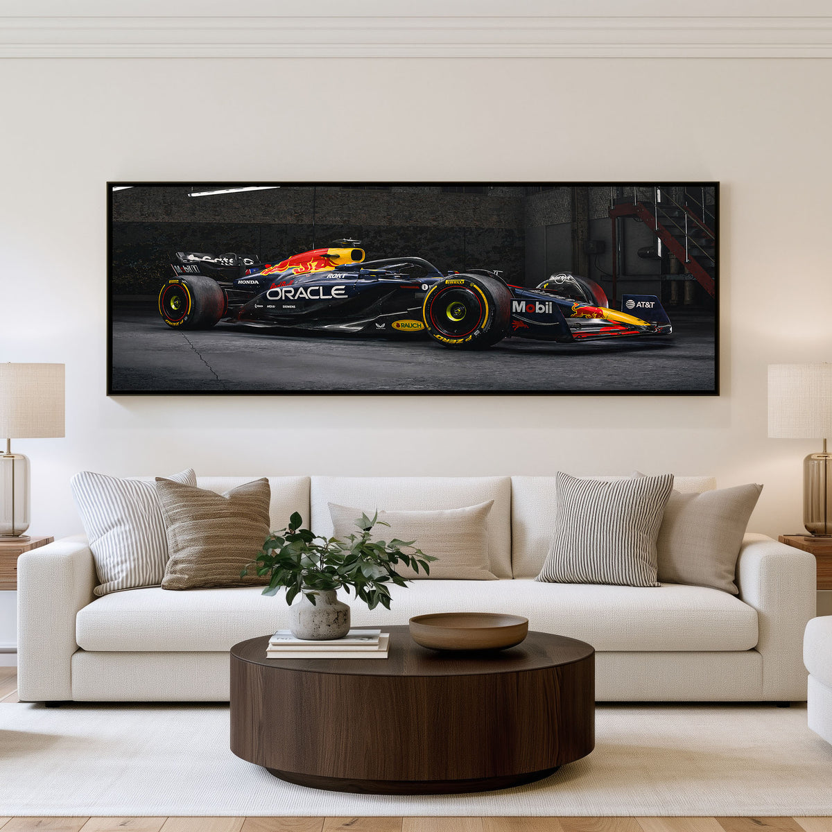 Pole Position Panoramic Formula 1 Wall Art shown in a living room