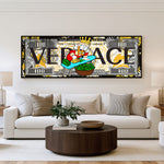 Pop Cash panoramic wall art shown in a living room