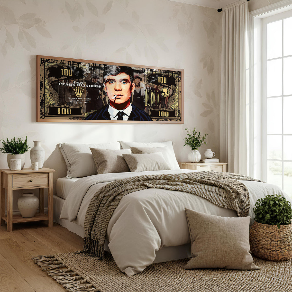 Power Portrait panoramic wall art shown in a bedroom