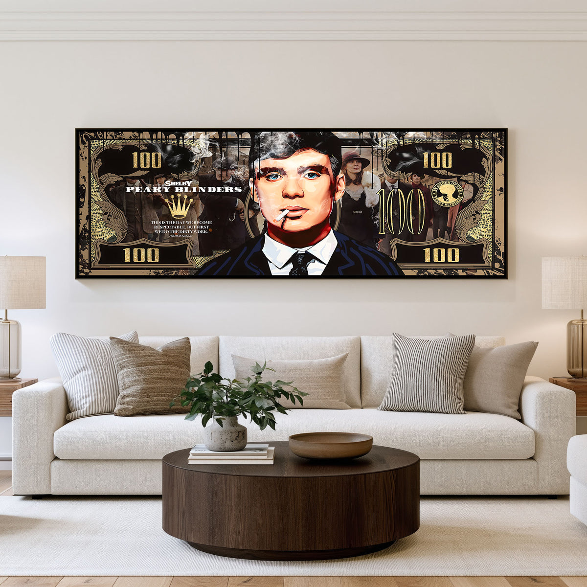 Power Portrait panoramic wall art shown in a living room