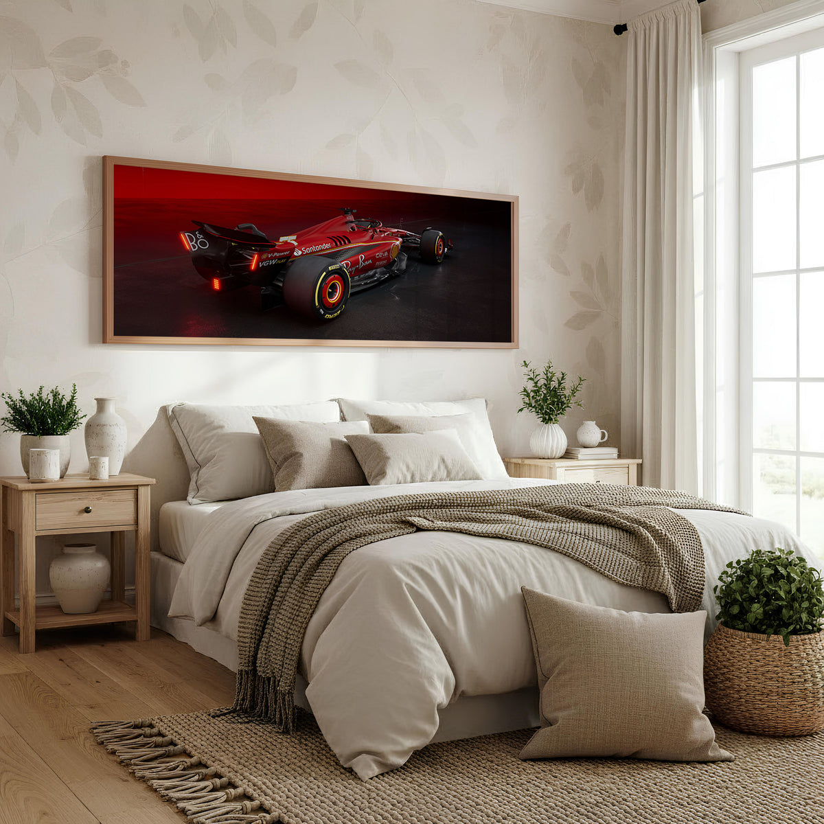 Precision Panoramic Formula 1 Wall Art shown in a bedroom