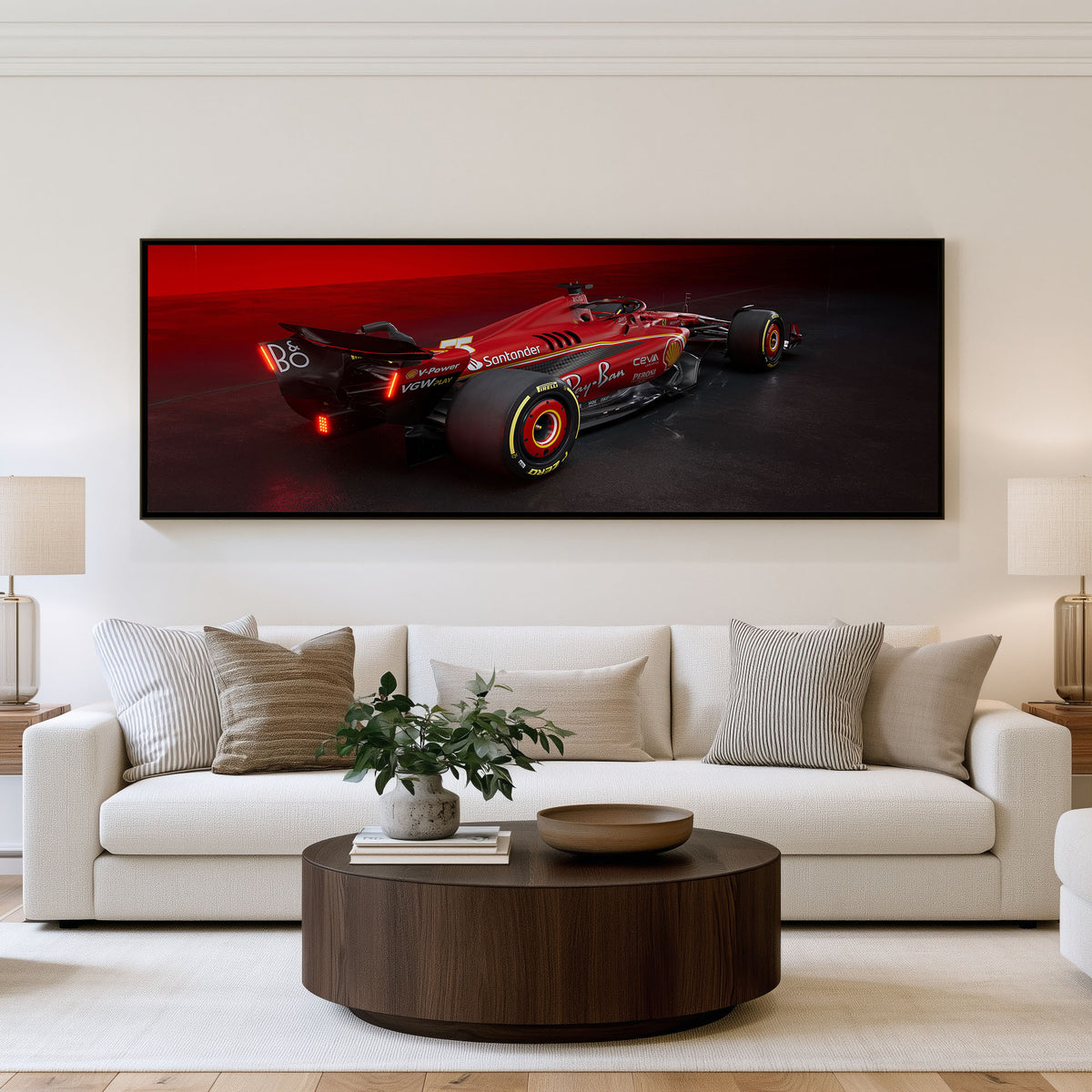 Precision Panoramic Formula 1 Wall Art shown in a living room