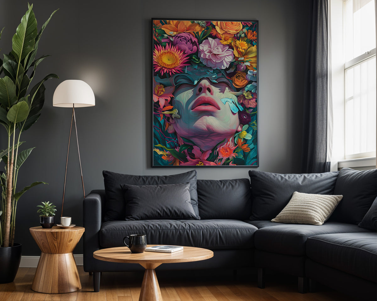 Psychedelic Spirits psychedelic wall art – dark lounge view