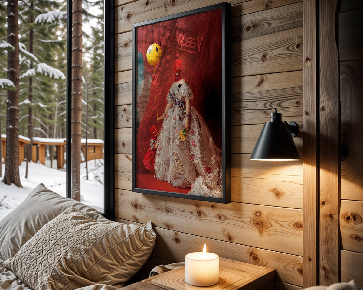 Queen of Chaos wall art in cabin interior