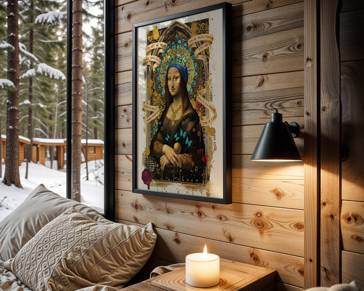 Queen of Fortune wall art in cabin interior