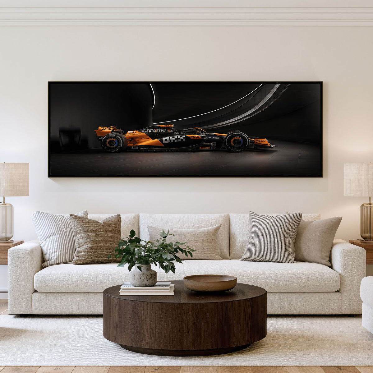 Race Line Panoramic Formula 1 Wall Art shown in a living room