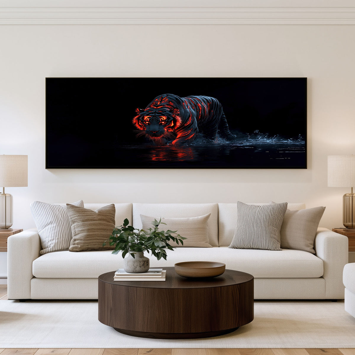Red Beast Panoramic Wall Art shown in a living room