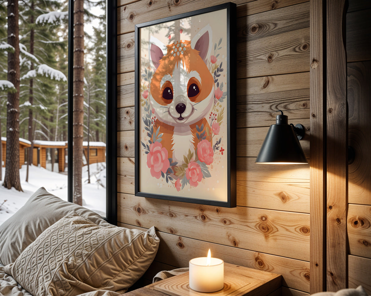 Red Panda Daydream kids nursery wall art – main room view