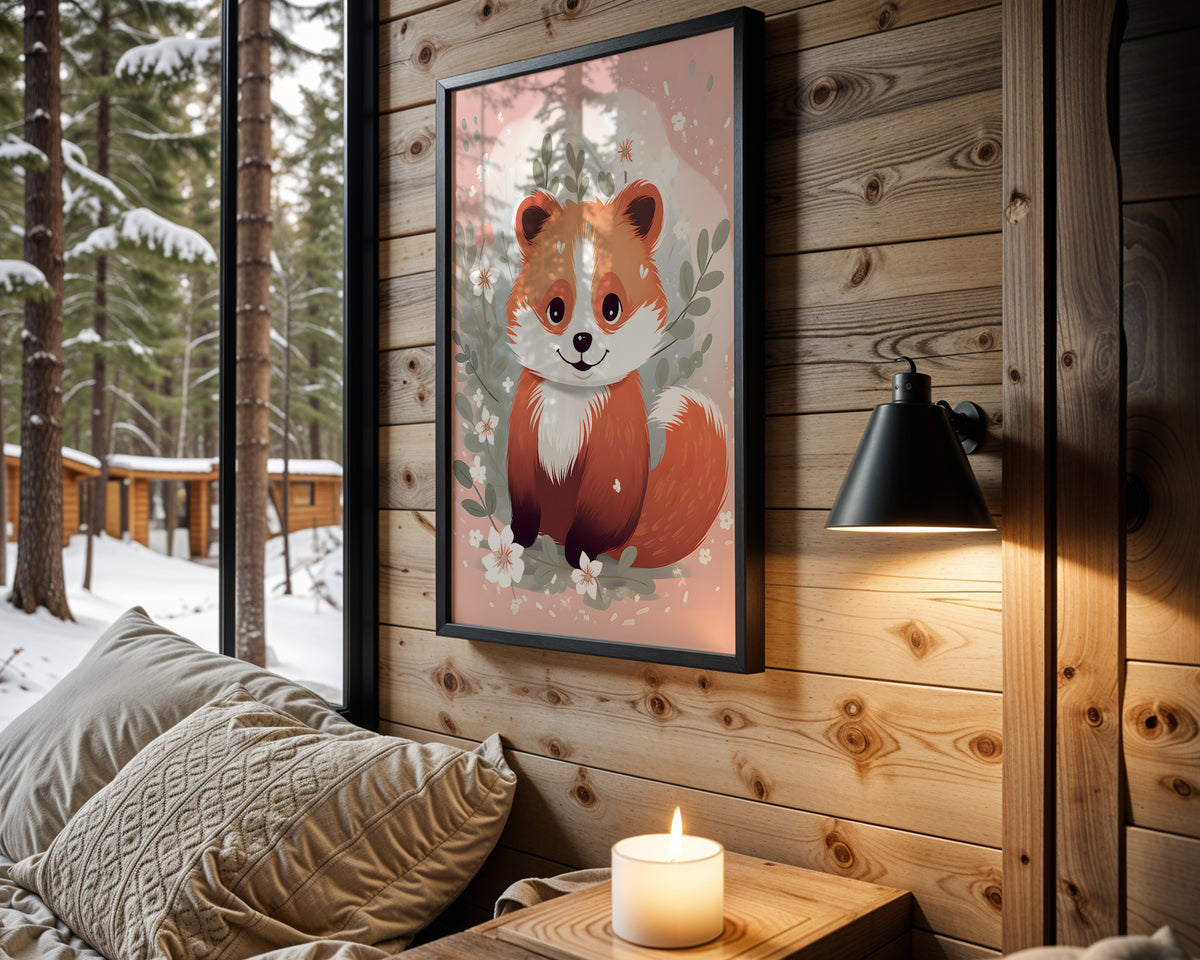 Red Panda Explorer kids nursery wall art – main room view