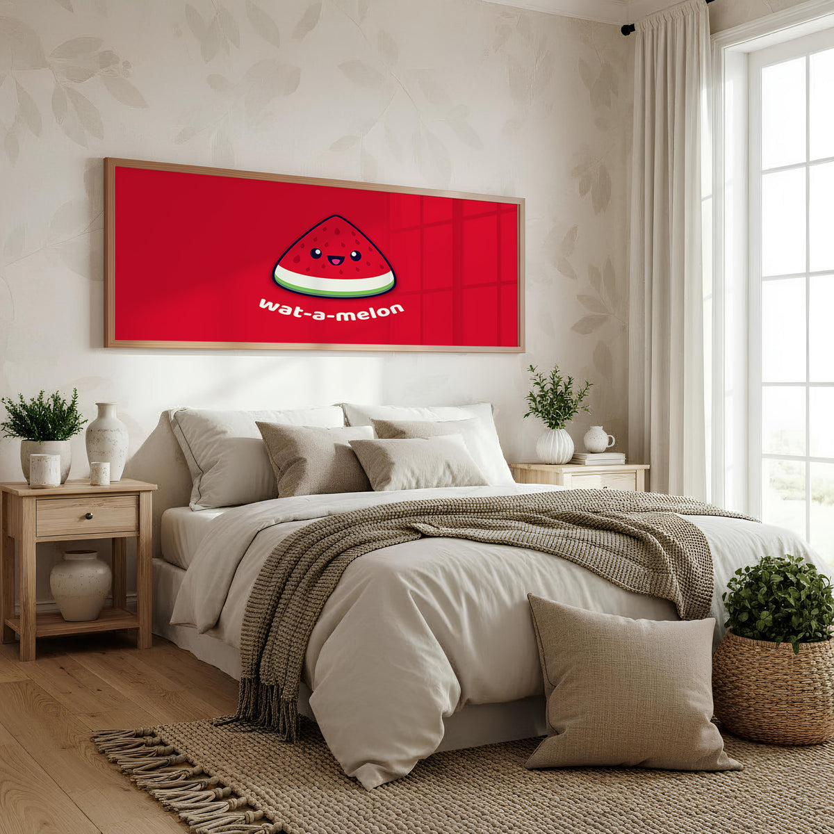 Watermelon Smile Panoramic Wall Art shown in a bedroom