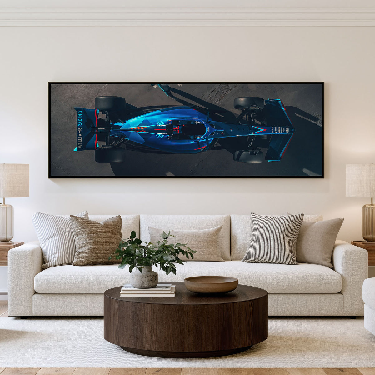 Redline Panoramic Formula 1 Wall Art shown in a living room