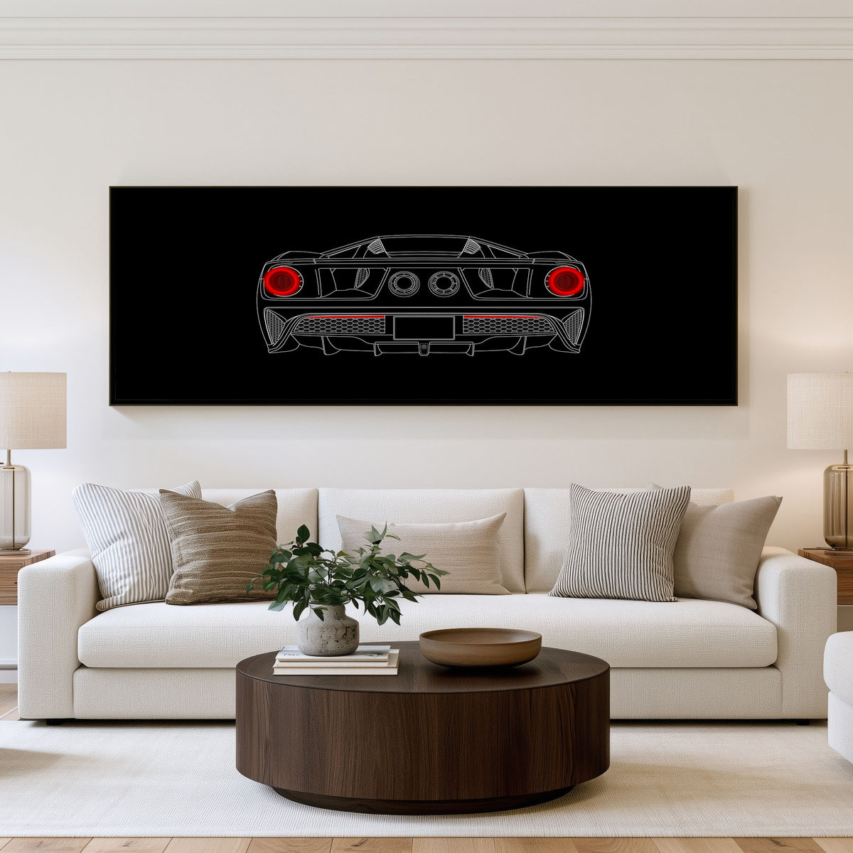 Redline Rearview Panoramic Wall Art shown in a living room