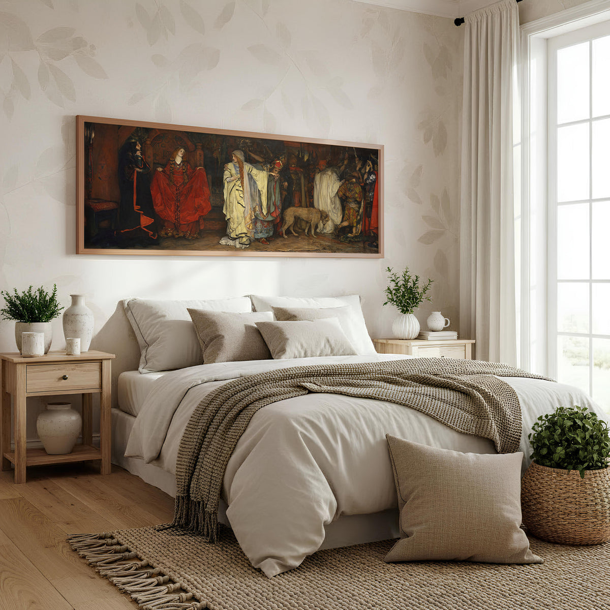 Renaissance Gathering Panoramic Wall Art shown in a bedroom