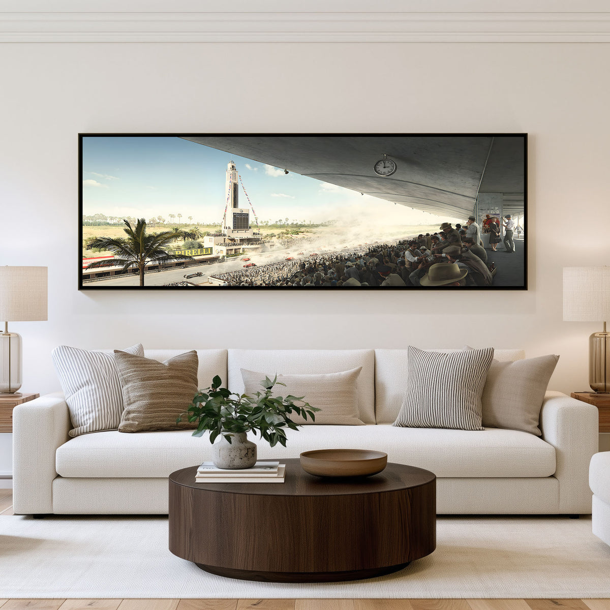 Silver Arrow Grandstand Panoramic Car Wall Art shown in a living room