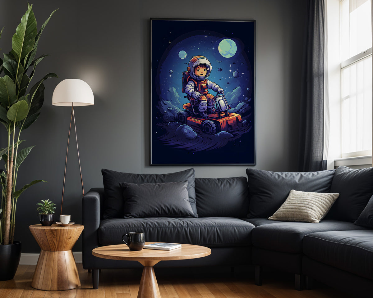 Rocket to the Moon kids nursery wall art – alternate room view