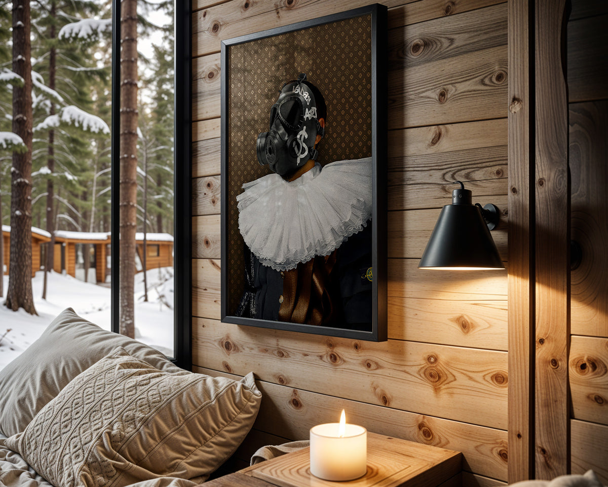 Ruffled Outlaw wall art in cabin interior