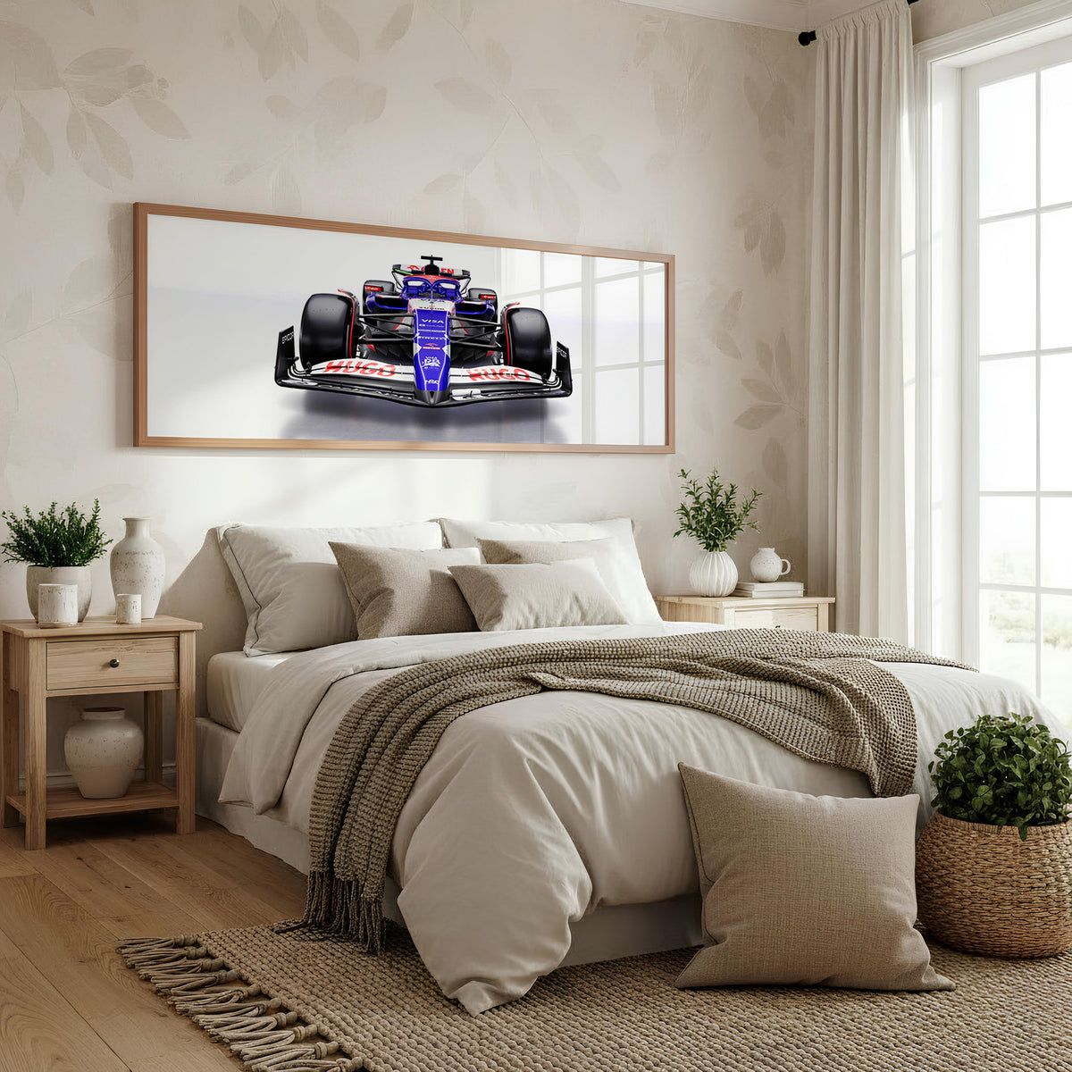 Sector One Panoramic Formula 1 Wall Art shown in a bedroom
